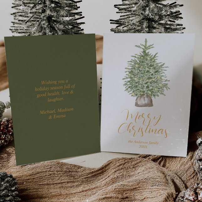 Cartes Pour Fêtes Annuelles Aquarelle Whimsical Gold Tree Joyeux Noël (Créateur téléchargé)