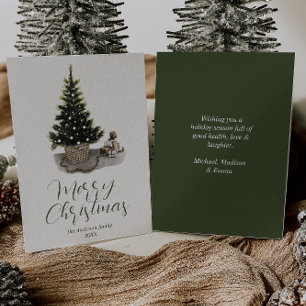 Cartes Pour Fêtes Annuelles Aquarelle Whimsical Pine Tree Joyeux Noël
