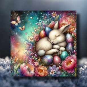 Cartes Pour Fêtes Annuelles Aquarelle Whimsical Rainbow Bunny Pâques