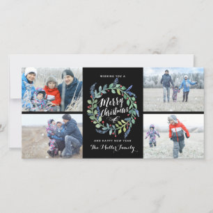 Cartes Pour Fêtes Annuelles Aquarelle Wreath 4 Photo Holiday Black