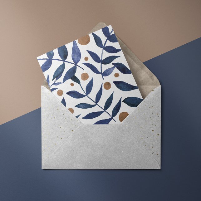 Cartes Pour Fêtes Annuelles Aquarelles et baies - indigo et beige (Créateur téléchargé)