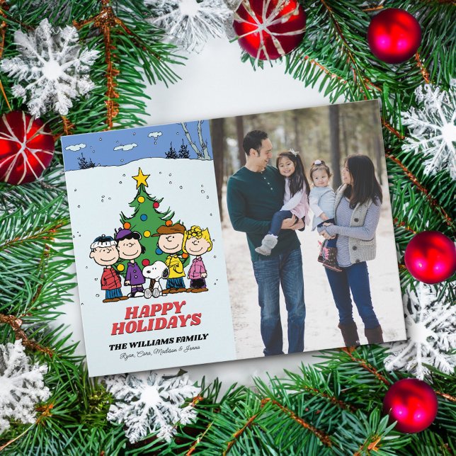 Cartes Pour Fêtes Annuelles Arachides Joyeux Noël | Ajouter votre photo et vot (Card on table)