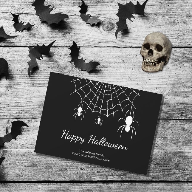 Cartes Pour Fêtes Annuelles Araignées gothiques Simple Noir Blanc Joyeux Hallo (Créateur téléchargé)