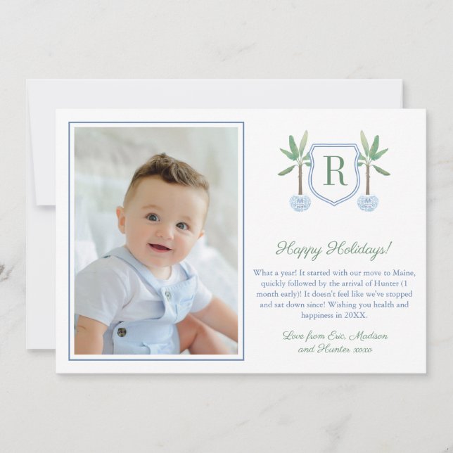 Cartes Pour Fêtes Annuelles Arbre à bananes Préparé Monogramme Joyeux Noël Pho (Devant)