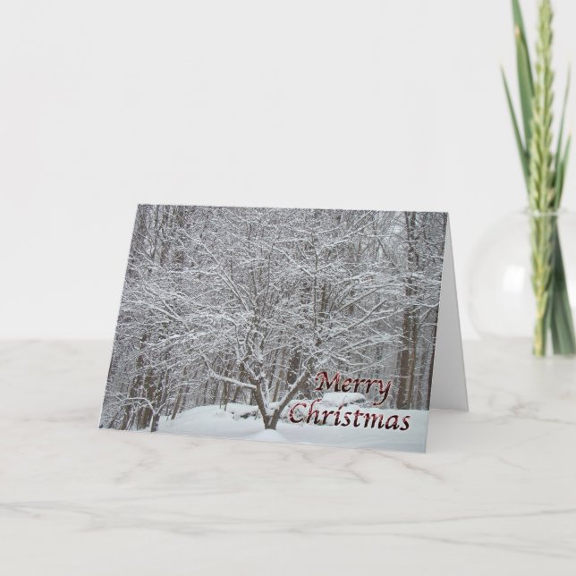 Cartes Pour Fêtes Annuelles Arbre à bois de Noël en neige (Devant)