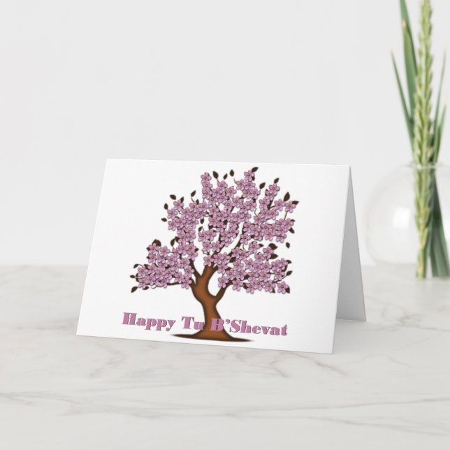 Cartes Pour Fêtes Annuelles Arbre à fleurs rose Tu B. Shevat (Devant)