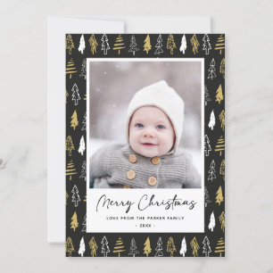 Cartes Pour Fêtes Annuelles Arbre à pin de la forêt blanche de l'or noir moder