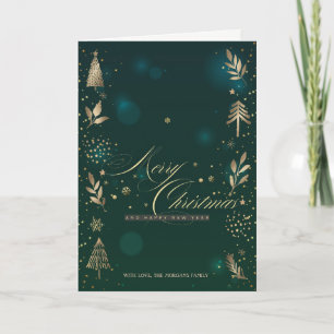 Cartes Pour Fêtes Annuelles Arbre à pin de Noël Or, Branches Vertes