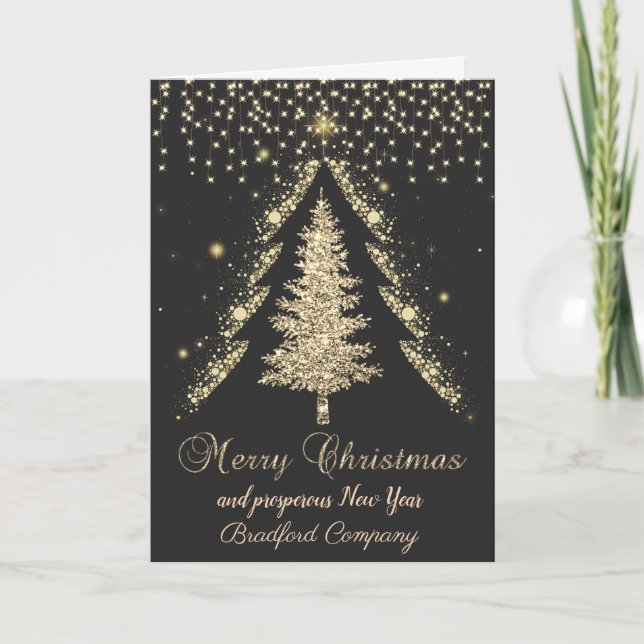 Cartes Pour Fêtes Annuelles Arbre à pin d'or, Lumières Black Company (Devant)