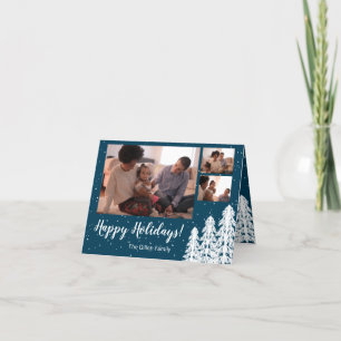 Cartes Pour Fêtes Annuelles Arbre à pin neigeux bleu 3 photos vacances