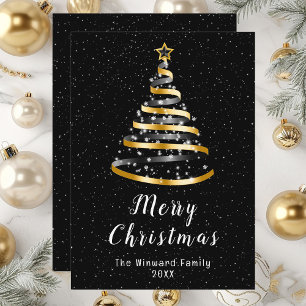 Cartes Pour Fêtes Annuelles Arbre à ruban noir or Joyeux Noël