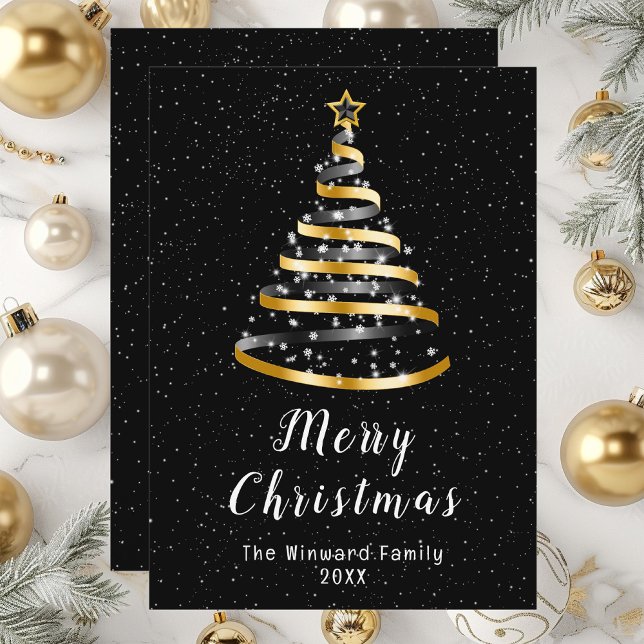 Cartes Pour Fêtes Annuelles Arbre à ruban noir or Joyeux Noël (Créateur téléchargé)