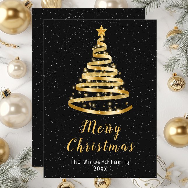 Cartes Pour Fêtes Annuelles Arbre à ruban noir or Joyeux Noël (Créateur téléchargé)