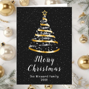 Cartes Pour Fêtes Annuelles Arbre à ruban noir or Joyeux Noël