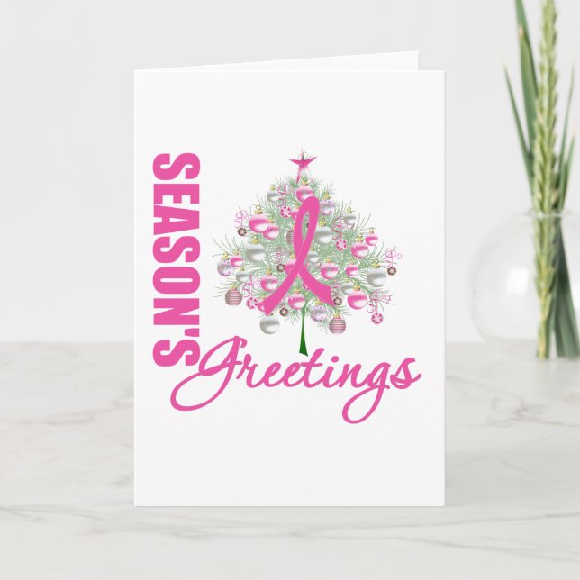 Cartes Pour Fêtes Annuelles Arbre à ruban rose Bonnes Fêtes (Devant)