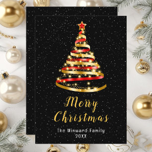 Cartes Pour Fêtes Annuelles Arbre à ruban rouge et or Joyeux Noël