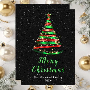 Cartes Pour Fêtes Annuelles Arbre à ruban rouge et vert Joyeux Noël
