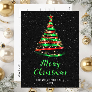 Cartes Pour Fêtes Annuelles Arbre à ruban rouge et vert Joyeux Noël