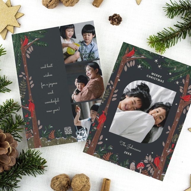 Cartes Pour Fêtes Annuelles Arbre cardinal rouge vacances Noël photo de Noël (Créateur téléchargé)