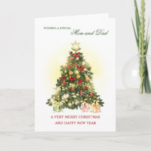 Cartes Pour Fêtes Annuelles Arbre coloré avec cadeaux Noël à maman et papa