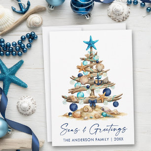 Cartes Pour Fêtes Annuelles Arbre côtier à l'aquarelle Mers et salutations Pla