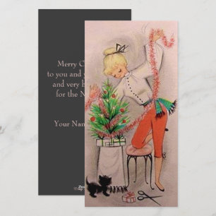 Cartes Pour Fêtes Annuelles Arbre d'ajustement de Noël Retro Girl Custom