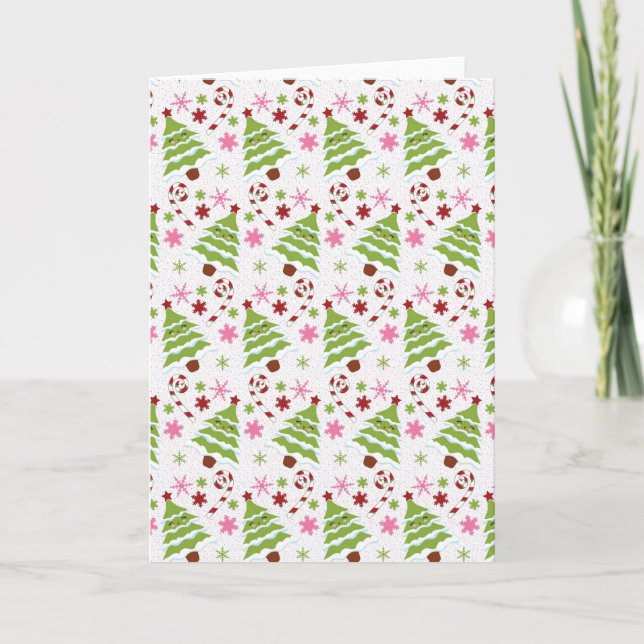 Cartes Pour Fêtes Annuelles Arbre d'amusement sucres de canne roses et verts (Devant)