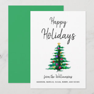 Cartes Pour Fêtes Annuelles Arbre d'aquarelle simple Élégant Script Noël