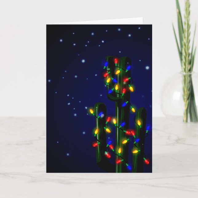 Cartes Pour Fêtes Annuelles Arbre de cactus de Noël avec lumières (Devant)