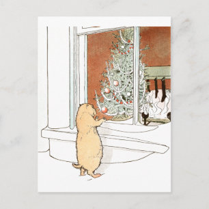 Cartes Pour Fêtes Annuelles Arbre de chien et de Noël de prairie