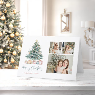 Cartes Pour Fêtes Annuelles Arbre de Noël à l'aquarelle Calligraphie Trois Pho
