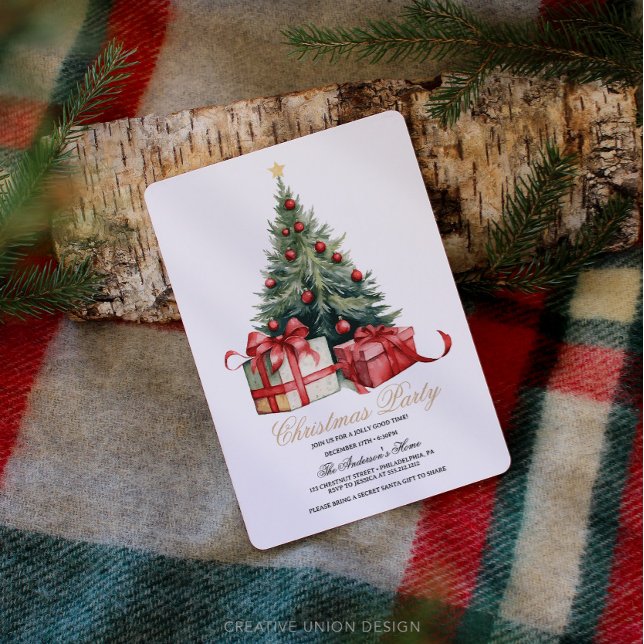 Cartes Pour Fêtes Annuelles Arbre de Noël à l'aquarelle Fête de Noël (Créateur téléchargé)