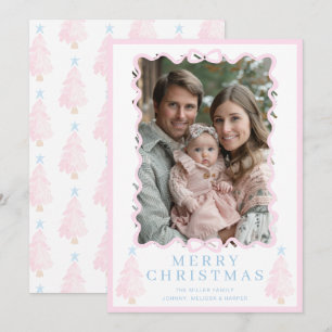 Cartes Pour Fêtes Annuelles Arbre de Noël à l'aquarelle rose pastel Noël