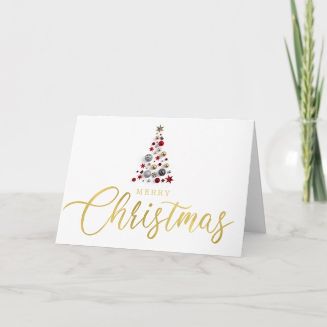 Cartes Pour Fêtes Annuelles Arbre de Noël à script d'or simple (Devant)