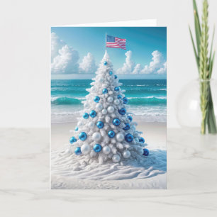 Cartes Pour Fêtes Annuelles Arbre de Noël américain sur la plage