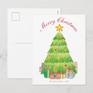 Cartes Pour Fêtes Annuelles Arbre de Noël aquarelle festive nom personnalisé