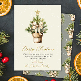Cartes Pour Fêtes Annuelles Arbre de Noël aquarelle neutre à arc doré moderne