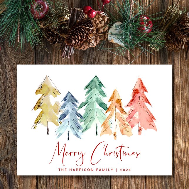 Cartes Pour Fêtes Annuelles Arbre de Noël Aquarelles (Créateur téléchargé)