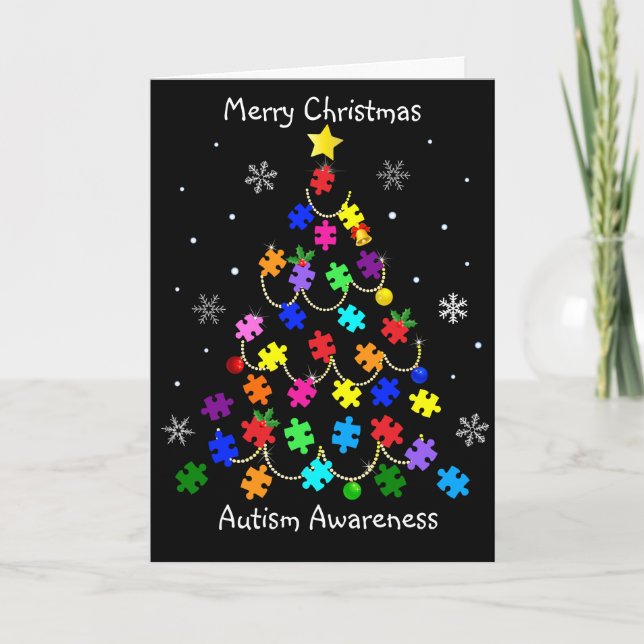 Cartes Pour Fêtes Annuelles Arbre de Noël autiste (Devant)