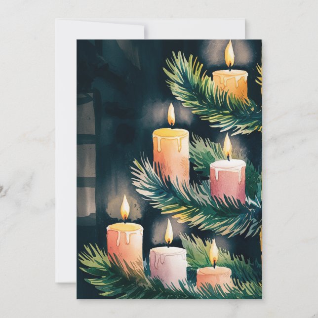 Cartes Pour Fêtes Annuelles Arbre de Noël aux bougies aquarelle (Devant)