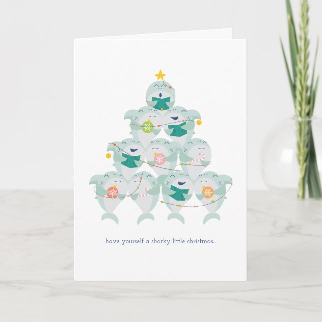 Cartes Pour Fêtes Annuelles Arbre de Noël aux requins mignons (Devant)