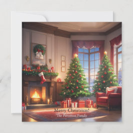 Cartes Pour Fêtes Annuelles Arbre de Noël avec cadeaux et cheminée