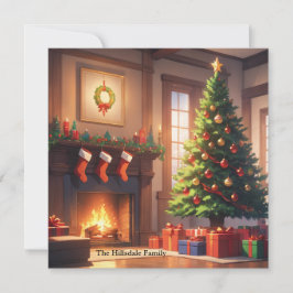 Cartes Pour Fêtes Annuelles Arbre de Noël avec cadeaux et cheminée
