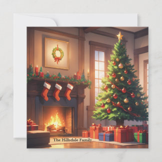 Cartes Pour Fêtes Annuelles Arbre de Noël avec cadeaux et cheminée