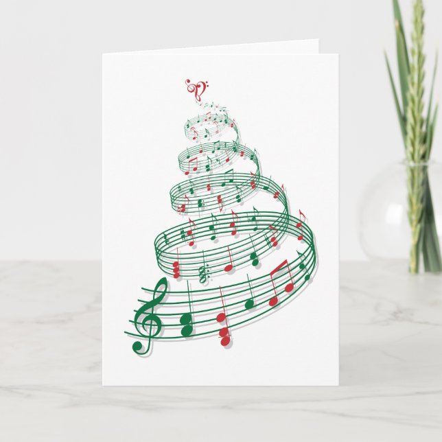 Cartes Pour Fêtes Annuelles Arbre de Noël avec des notes de musique (Devant)