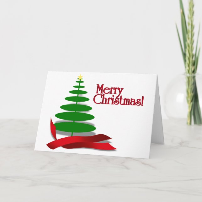 Cartes Pour Fêtes Annuelles Arbre de Noël avec ruban rouge (Devant)