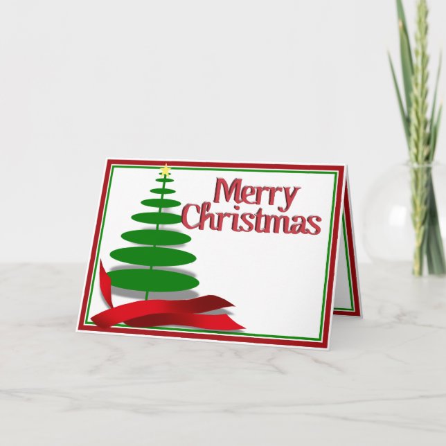 Cartes Pour Fêtes Annuelles Arbre de Noël avec ruban rouge (Devant)