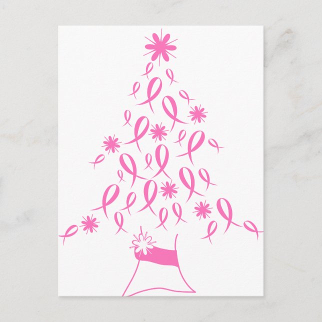 Cartes Pour Fêtes Annuelles Arbre de Noël avec rubans Cancer du sein (Devant)