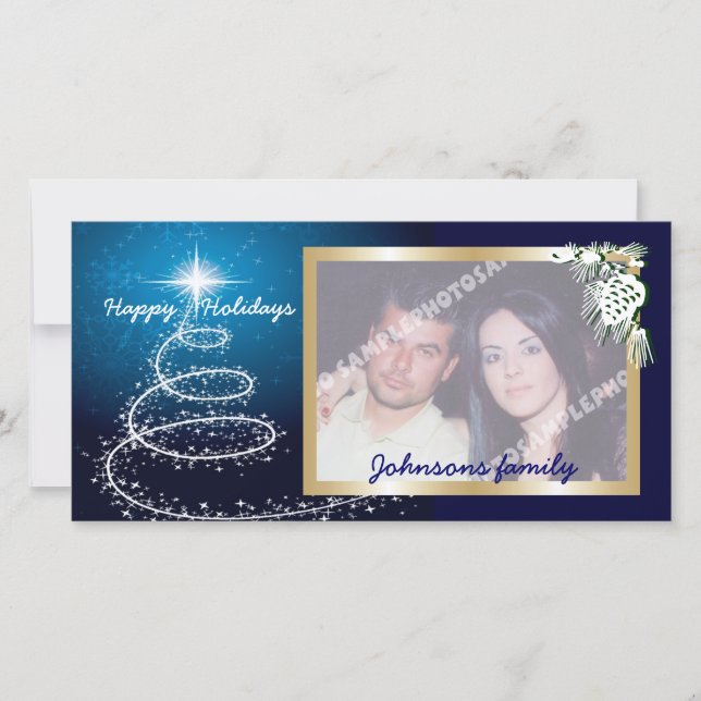 Cartes Pour Fêtes Annuelles Arbre de Noël blanc abstrait sur rougeoyer bleu (Devant)