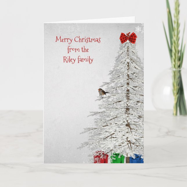 Cartes Pour Fêtes Annuelles arbre de Noël blanc avec oiseau (Devant)